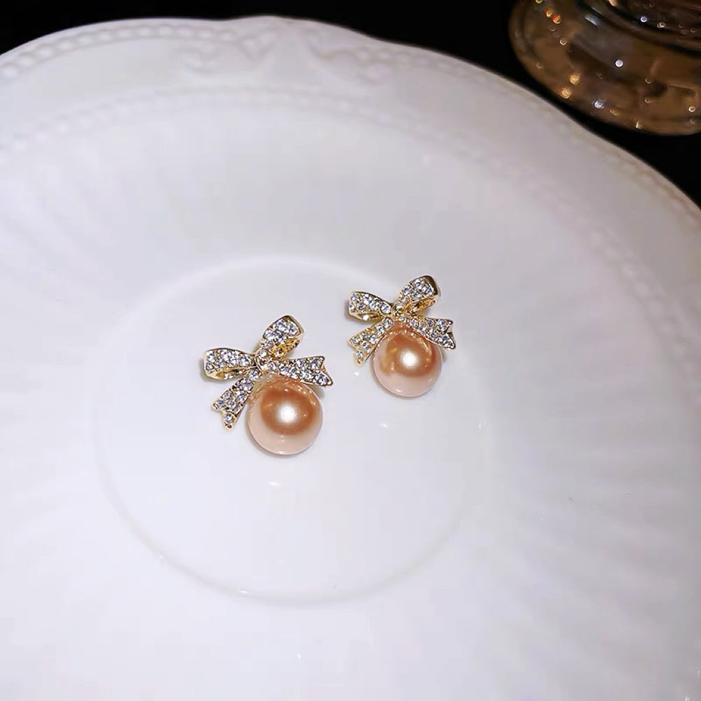 Rose Pearl Ribbon Studs