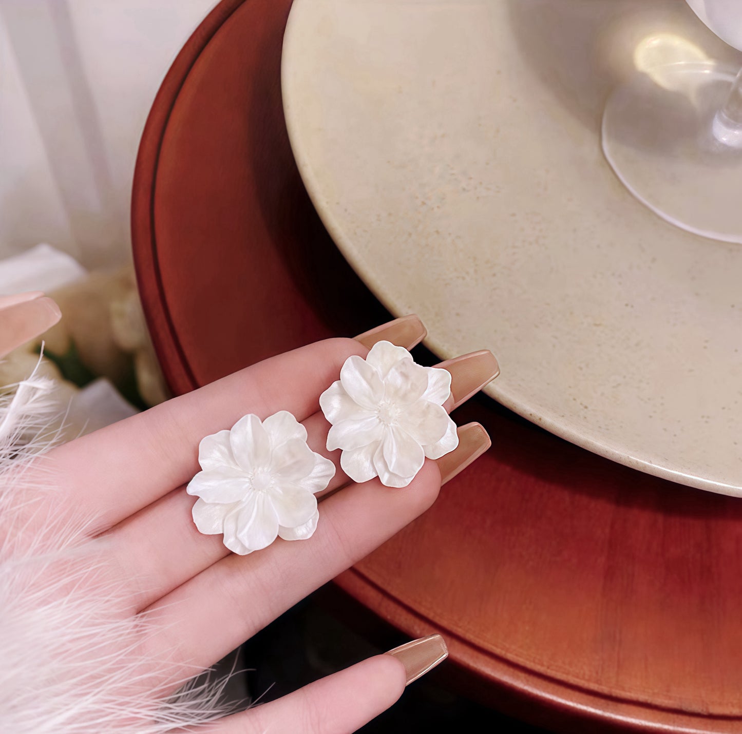 Camillia White Flower Studs